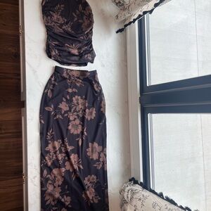 Showpo Black and Brown Floral Skirt Set